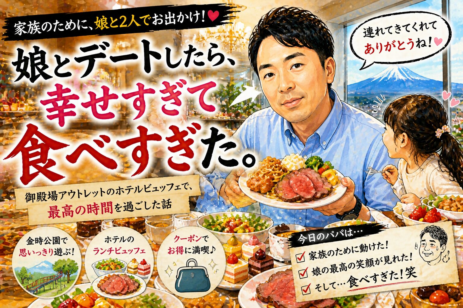 御殿場プレミアムアウトレットのホテルクラッドで娘とランチビュッフェ 最高の時間を過ごしたパパの体験記