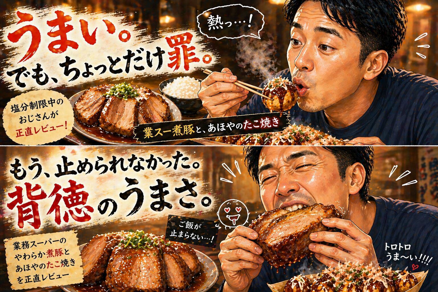 業務スーパーのやわらか煮豚とあほやのたこ焼きを正直レビュー