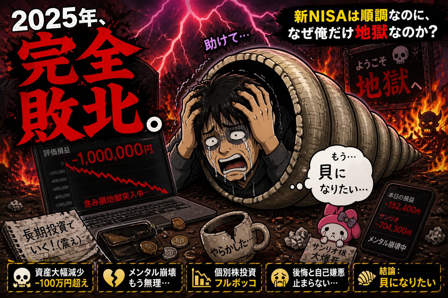 2025年株収支報告 サンリオ株で100万円の含み損 完全敗北の地獄 貝になりたい